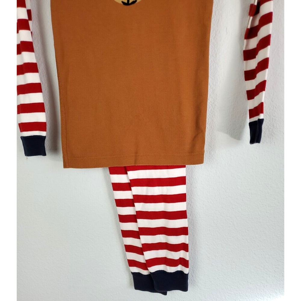 Hanna Andersson Pajama Set Kid 140 US 10 Holiday Deer Long John Red White Stripe - Picture 4 of 14